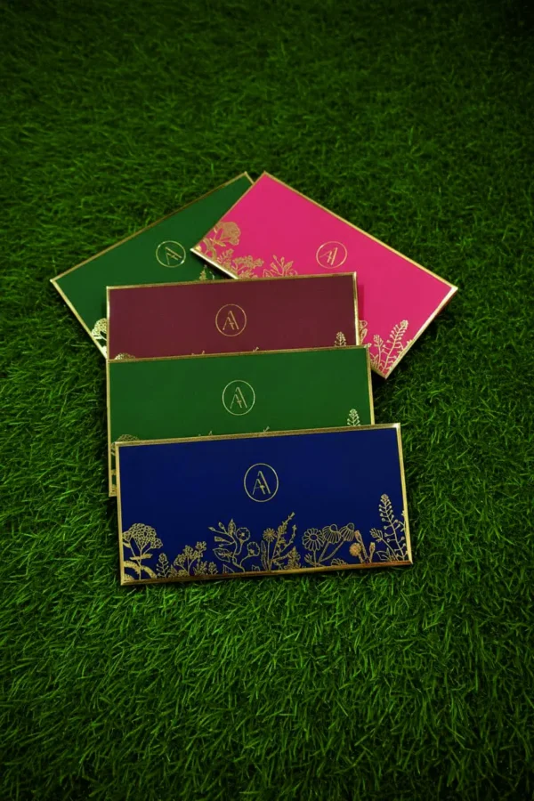 Golden foil envelop customised printed for shadhi business professional wedding