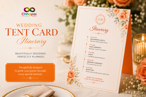 Custom wedding tent card itinerary printing with premium cardstock